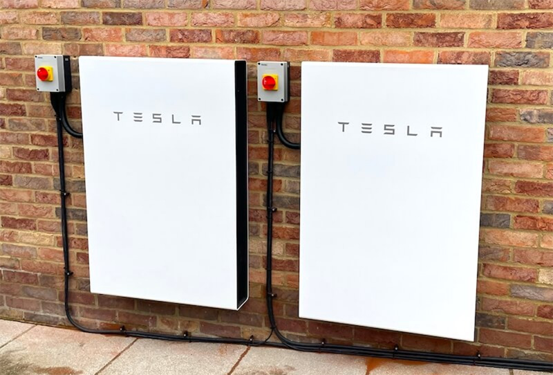 Battery storage unit on a wall inside a house
